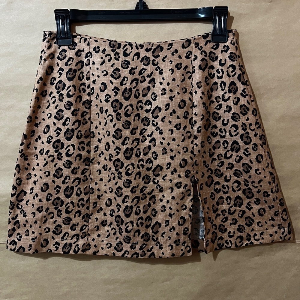 Reformation | Cady Linen Leopard Print Mini Skirt A-Line Leg Slit Cheetah Size 4